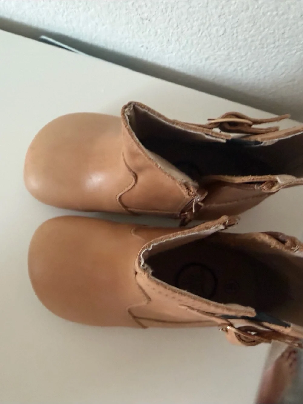 Kids Tan Leather Zip-Back Boots
